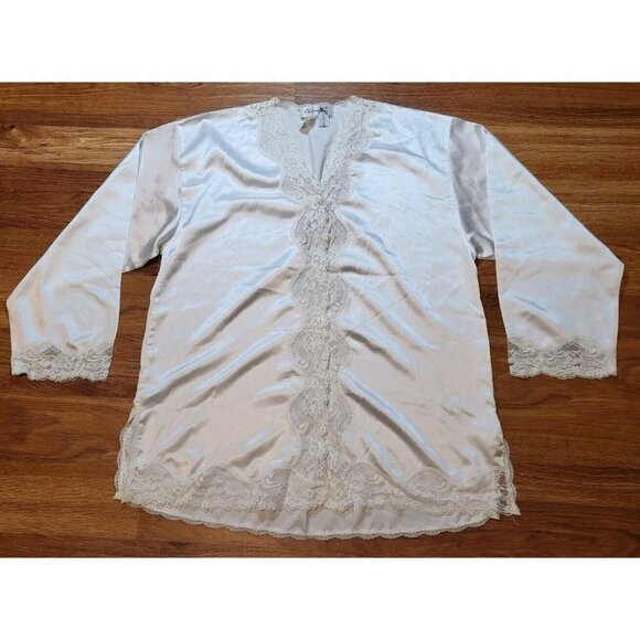 Vtge‎ Christian Dior White Satin Lace Button Up Pajama Long Sleeve Top M? - Picture 1 of 5